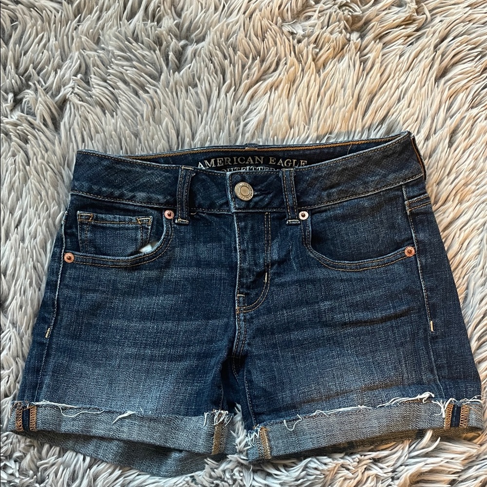 American Eagle Outfitters Dark Indigo Rolled Cuff Denim Shorts